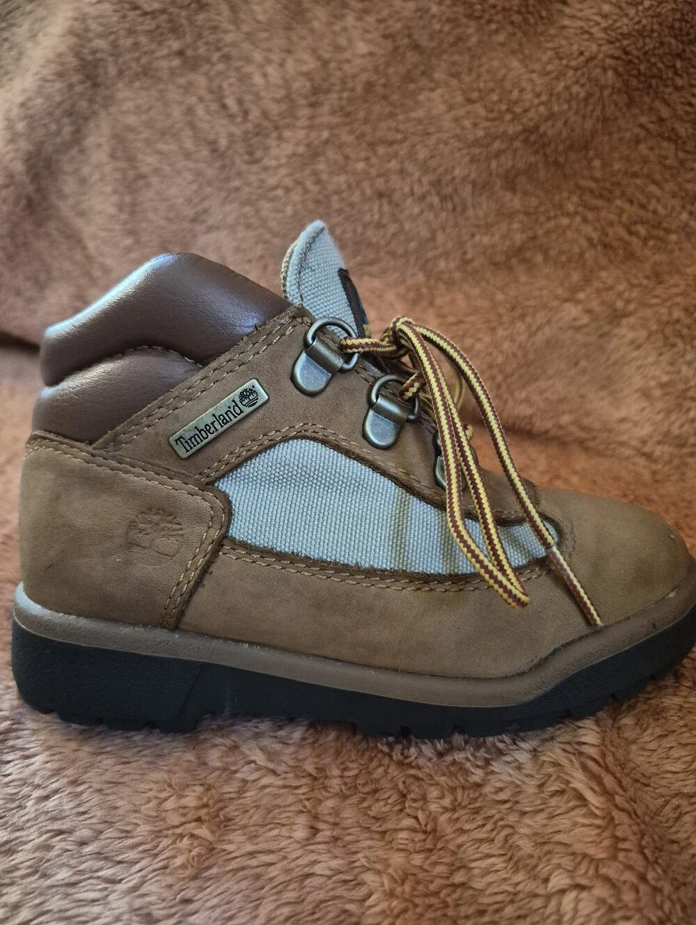 Size 10 - Timberland Kids Brown And Tan Boots With Black Rubber Soles